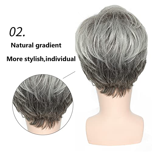 AILERIZSA Mens Grey Wigs Realistic Short Fluffy Layered Natural Looking Wig, ...