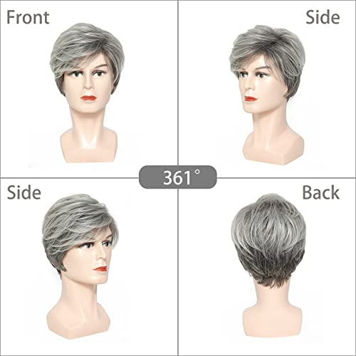 AILERIZSA Mens Grey Wigs Realistic Short Fluffy Layered Natural Looking Wig, ...