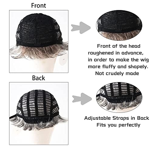 AILERIZSA Mens Grey Wigs Realistic Short Fluffy Layered Natural Looking Wig, ...