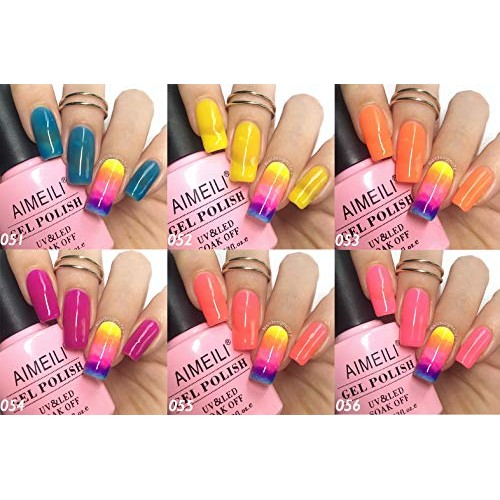 AIMEILI Hot Pink Gel Nail Polish Soak Off Summer Yellow Gel Nail Lacquer, Neo...