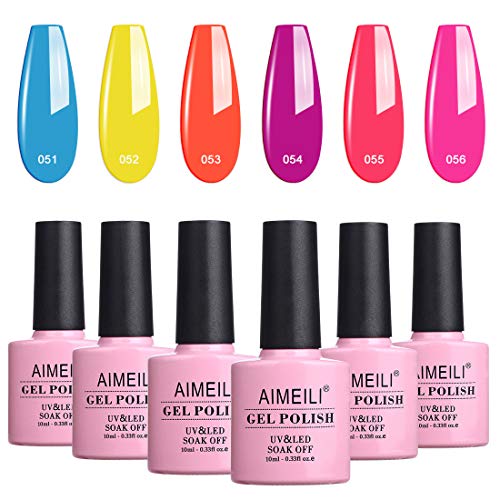 AIMEILI Hot Pink Gel Nail Polish Soak Off Summer Yellow Gel Nail Lacquer, Neo...