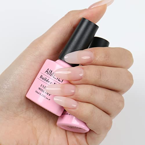 AIMEILI Nude Pink Builder Base Gel for Nails, No Need Slip Solution Builder E...