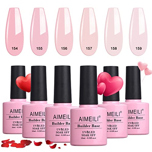 AIMEILI Nude Pink Builder Base Gel for Nails, No Need Slip Solution Builder E...