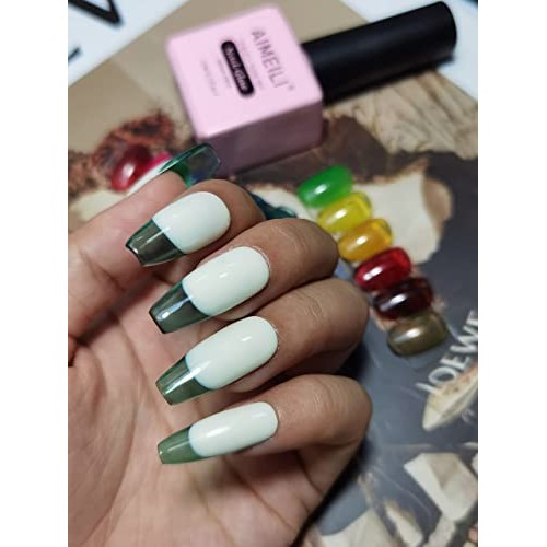 AIMEILI Soak Off Jelly Transparent Gel Nail Polish Pink Blue Red Purple Rainb...