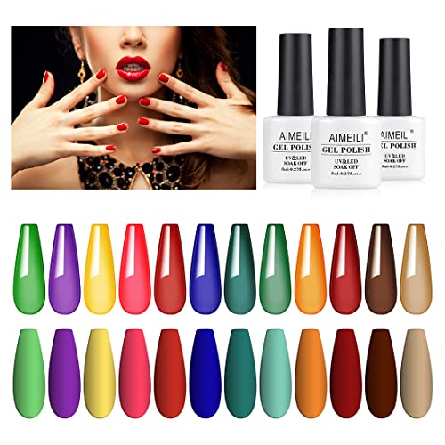 AIMEILI Soak Off Jelly Transparent Gel Nail Polish Pink Blue Red Purple Rainb...