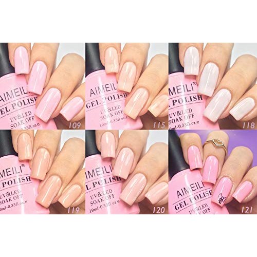 AIMEILI Soak Off Nude Pink Gel Nail Polish Set, All Seasons Pink Nail Polish ...