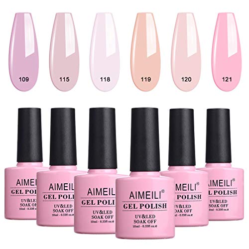 AIMEILI Soak Off Nude Pink Gel Nail Polish Set, All Seasons Pink Nail Polish ...