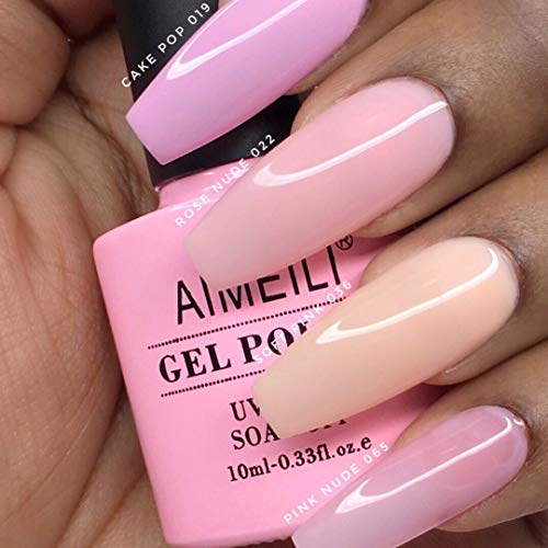 AIMEILI Soak Off UV LED Gel Nail Polish Natural Sheer Pink Color Gel Set Of 4...