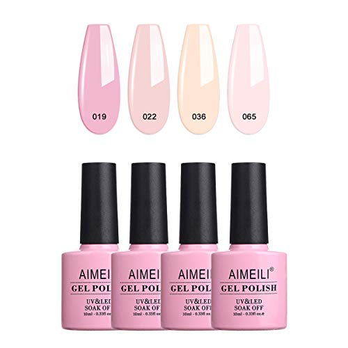 AIMEILI Soak Off UV LED Gel Nail Polish Natural Sheer Pink Color Gel Set Of 4...