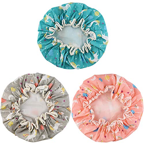 Shower Caps, 3 PACK Bath Cap for Women Waterproof & Adjustable Double Layered...