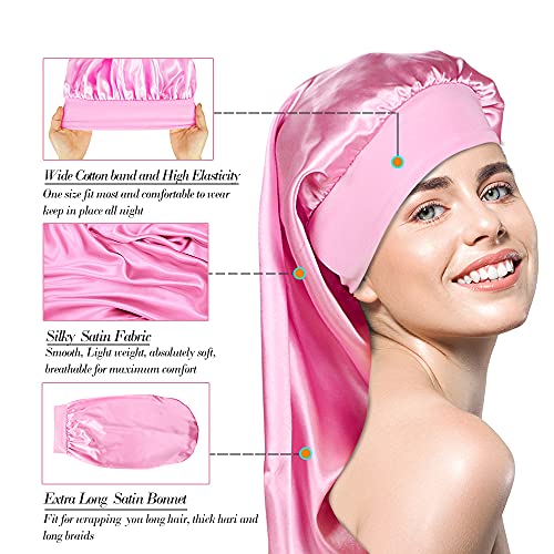 4 Pieces Extra Large Satin Sleep Cap for Long Hair,Long Dreadlock Night Sleep...