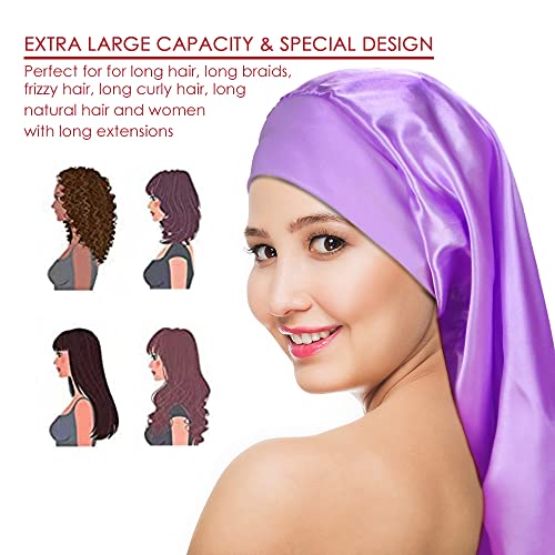 4 Pieces Extra Large Satin Sleep Cap for Long Hair,Long Dreadlock Night Sleep...