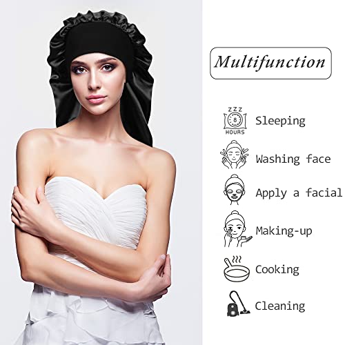 4 Pieces Extra Large Satin Sleep Cap for Long Hair,Long Dreadlock Night Sleep...