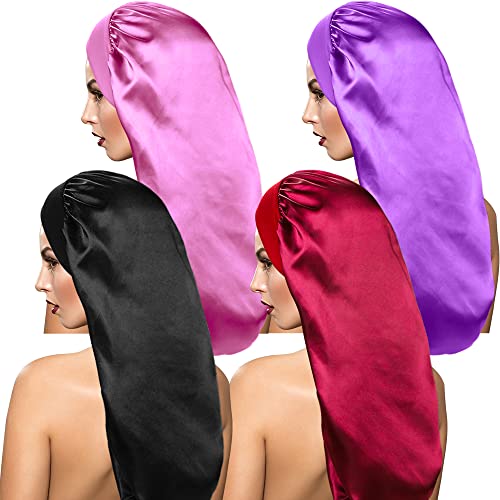 4 Pieces Extra Large Satin Sleep Cap for Long Hair,Long Dreadlock Night Sleep...