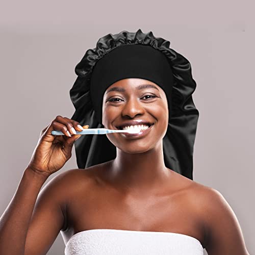 4 Pieces Satin Sleep Cap for Curly Hair and Dreadlock, Long Braids Sleeping B...