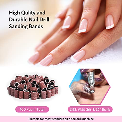 AIRSEE 100Pcs Sanding Bands 180 Grit Professional Nail Manicure Electric File...