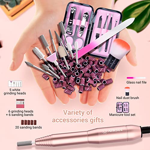 AIRSEE Portable Electric Nail Drill Professional Efile Kit for Acrylic, Gel N...