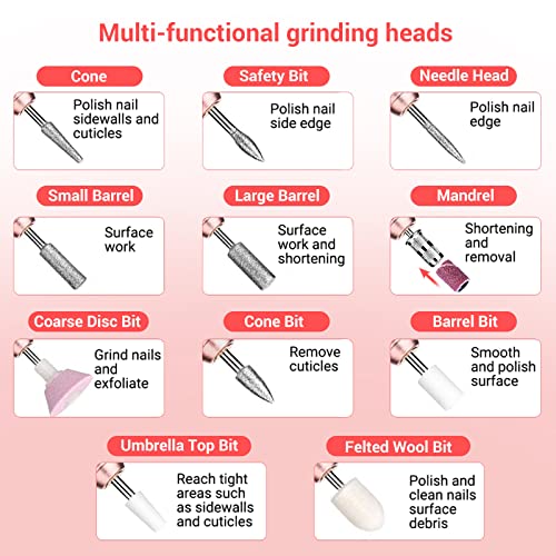 AIRSEE Portable Electric Nail Drill Professional Efile Kit for Acrylic, Gel N...
