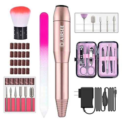 AIRSEE Portable Electric Nail Drill Professional Efile Kit for Acrylic, Gel N...