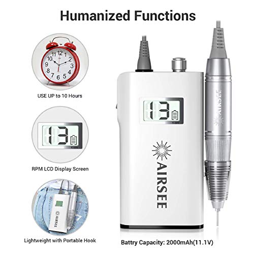 AIRSEE Rechargeable 30000RPM Electric Nail Drill Professional Portable E File...