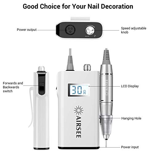 AIRSEE Rechargeable 30000RPM Electric Nail Drill Professional Portable E File...