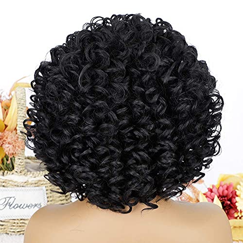 AISI HAIR Natural Black Afro Curly Hair Wig with Bangs for Black Women Synthe...