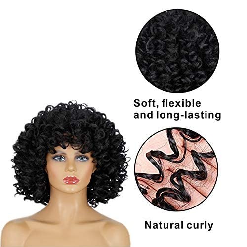 AISI HAIR Natural Black Afro Curly Hair Wig with Bangs for Black Women Synthe...