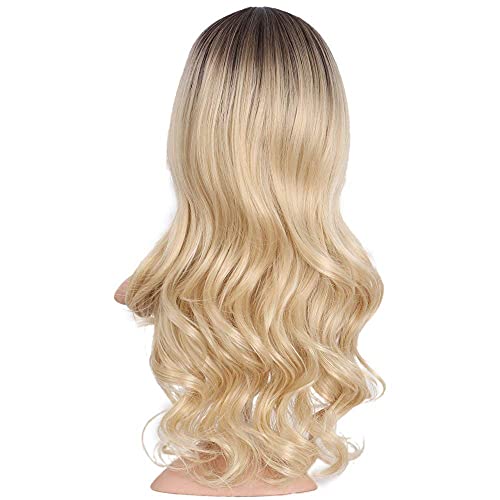 AISI QUEENS Long Curly Wig Ombre Blonde Wavy Wigs 2 Tone Blond Synthetic Cosp...