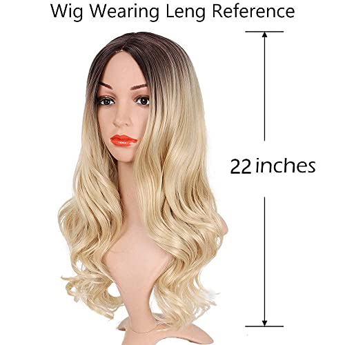 AISI QUEENS Long Curly Wig Ombre Blonde Wavy Wigs 2 Tone Blond Synthetic Cosp...