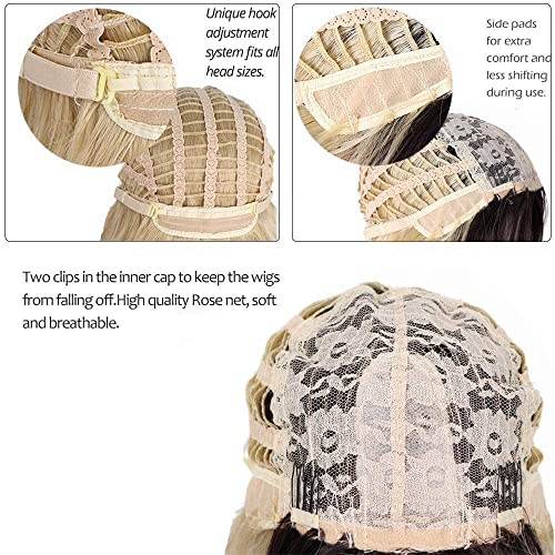 AISI QUEENS Long Curly Wig Ombre Blonde Wavy Wigs 2 Tone Blond Synthetic Cosp...