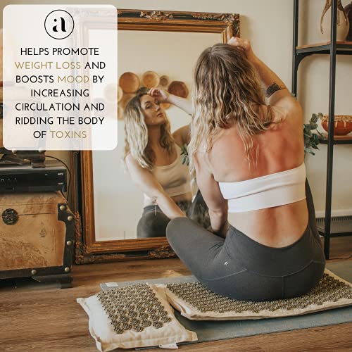 Ajna Acupressure Mat and Pillow Set - Natural Organic Linen Cotton Acupunctur...