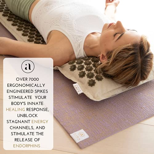 Ajna Acupressure Mat and Pillow Set - Natural Organic Linen Cotton Acupunctur...