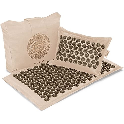 Ajna Acupressure Mat and Pillow Set - Natural Organic Linen Cotton Acupunctur...