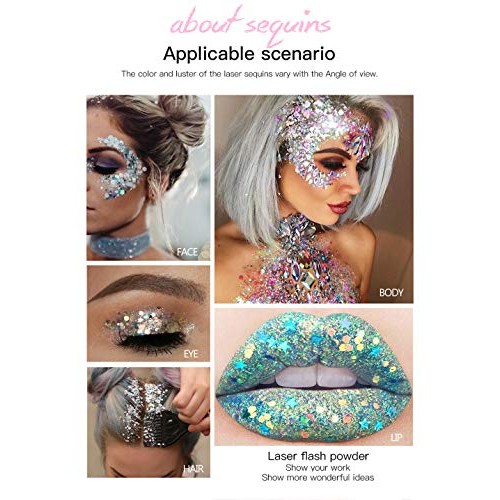 Body Glitter Gel Nail Hair Body Face Flash Eye Shadow Glitter Cream Chunky Gl...