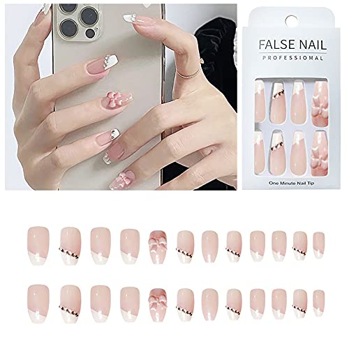 Extra Long Press on Coffin Nails 24 Pcs 3D Butterfly False Nails Cow Design A...