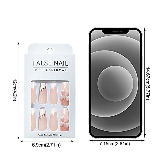 Extra Long Press on Coffin Nails 24 Pcs 3D Butterfly False Nails Cow Design A...