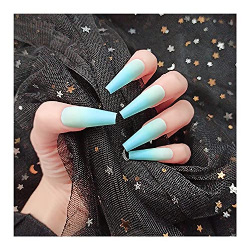 Extra Long Press on Nails Rainbow Gradient Ballerina Coffin False Nails Solid...