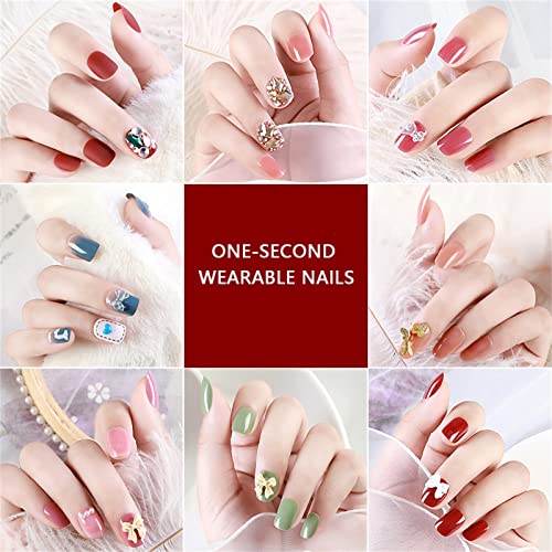 French Fake Nail Nude Nails with Black and Glitter Top Artificail Nails for D...