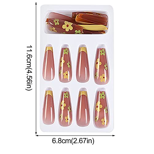 Luxury Fake Nails Tips Coffin Matte Acrylic Nails Press on Nails Golden Love ...