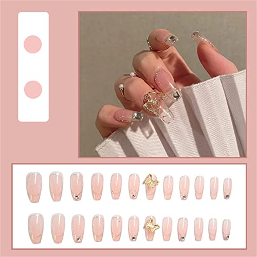 Press On Nails French Heart And Bowknot Pattern ,3DFake Nails With Design Fal...