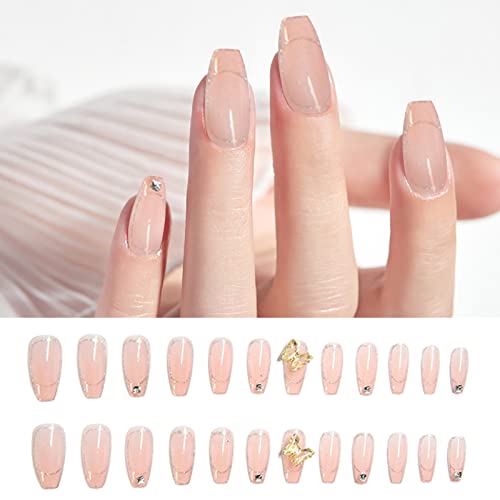 Press On Nails French Heart And Bowknot Pattern ,3DFake Nails With Design Fal...