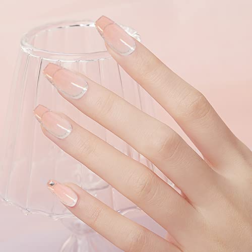 Press On Nails French Heart And Bowknot Pattern ,3DFake Nails With Design Fal...