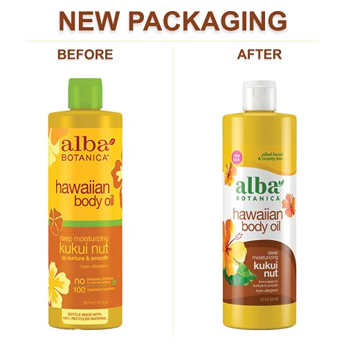 Alba Botanica Hawaiian Body Oil, Deep Moisturizing Kukui Nut, 8.5 Oz (Packagi...