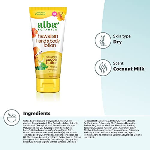Alba Botanica Hawaiian Hand & Body Lotion, Replenishing Cocoa Butter, 6 oz (P...