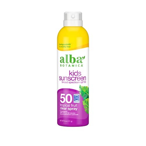 Alba Botanica Kids Sunscreen Clear Spray SPF 50, Tropical Fruit, 6 Oz (Packag...