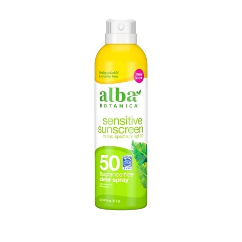Alba Botanica Sensitive Sunscreen Clear Spray SPF 50, Fragrance Free, 6 Oz (P...