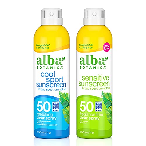 Alba Botanica Sunscreen Clear Spray, Cool Sport SPF 50 & Fragrance Free Sensi...