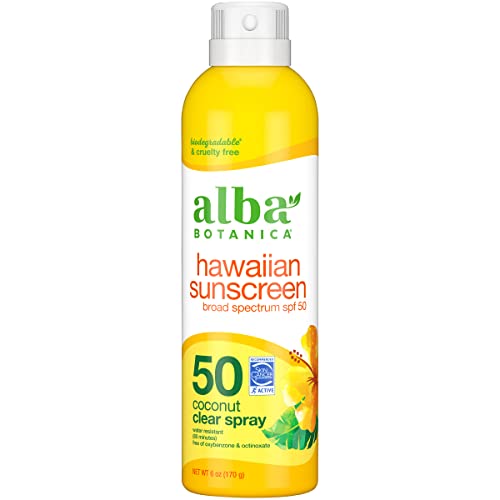 Alba Botanica Sunscreen Clear Spray SPF 50, Coconut, 6 Oz (Packaging May Vary)