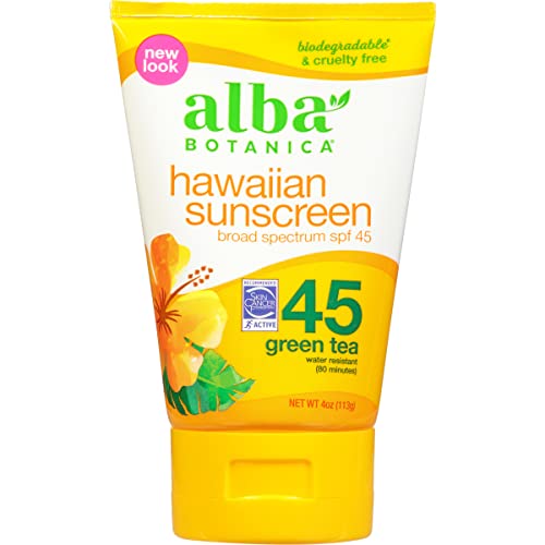 Alba Botanica Sunscreen Lotion SPF 45, Green Tea, 4 Oz (Packaging May Vary)