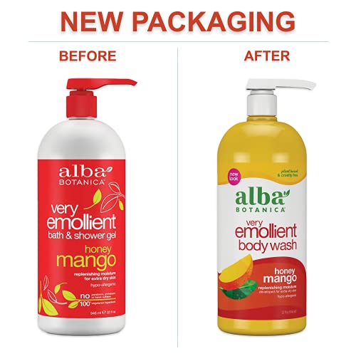 Alba Botanica Very Emollient Bath & Shower Gel, Honey Mango, 32 Fl Oz (Packag...